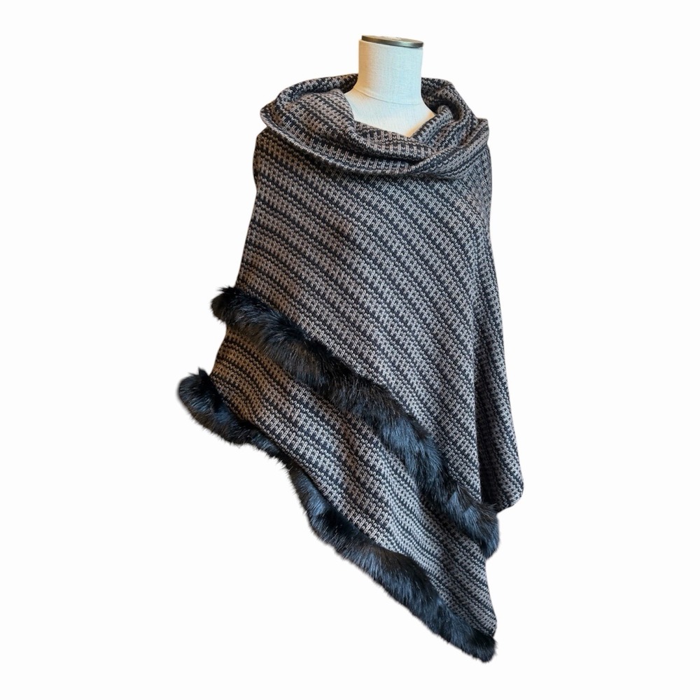 NEW Joseph Ribkoff Faux Fur Poncho Brown Black L/xl